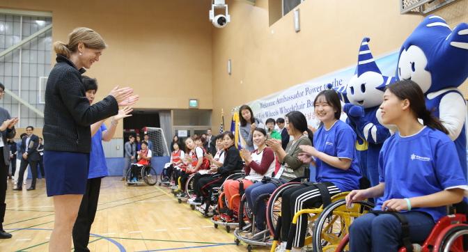 Women’s wheelchair basketball game with the U.S. ambassador to the U.N., Samantha Power