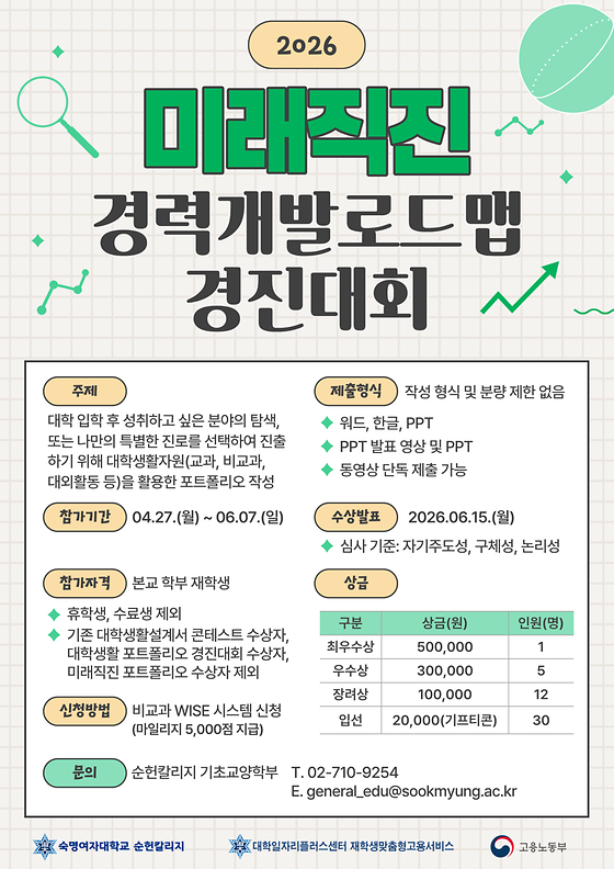 [순헌칼리지 교학팀] 2026 미래직진 경력개발로드맵 경진대회 안내